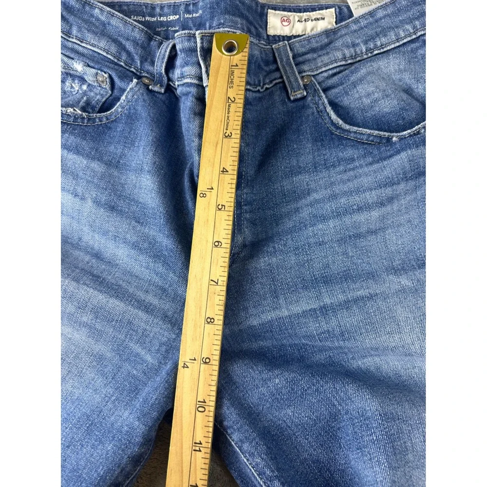 AG Adriano Goldschmied Saige Wide Leg Crop Jean 27 Mid Rise Raw Hem Medium Wash - Picture 4 of 11